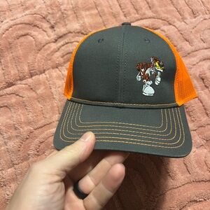 Gray and Orange Trucker Hat with Embroidered Chester Cheetah